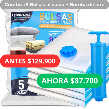 Airbag™ COMBO X 5 BOLSAS AL VACÍO RE-UTILIZABLES + BOMBA DE AIRE